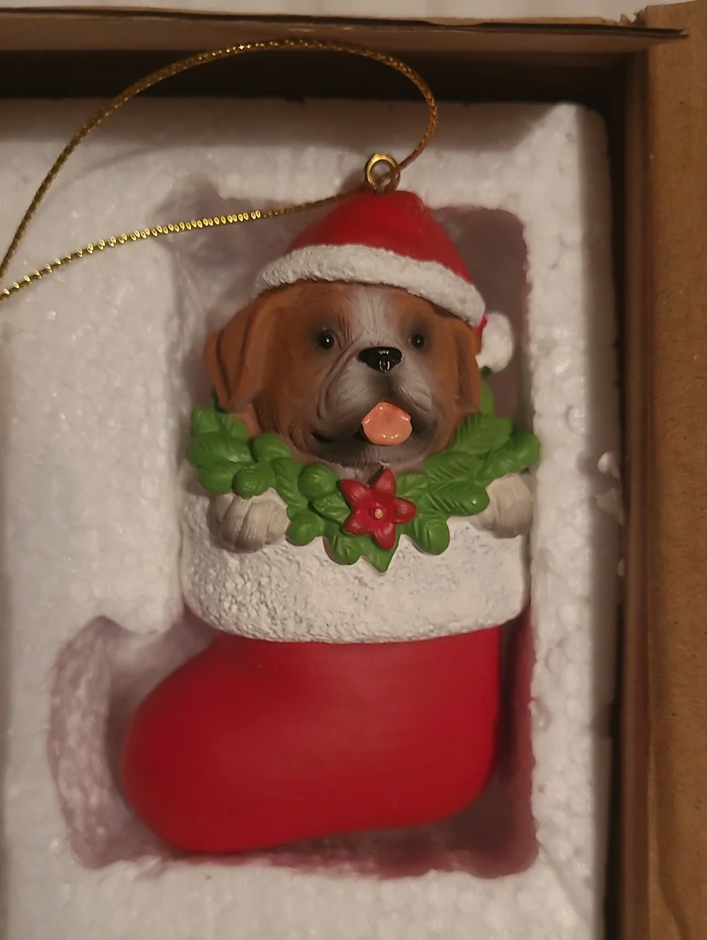 New in box! Little dog Christmas tree hanging ceramic ornament